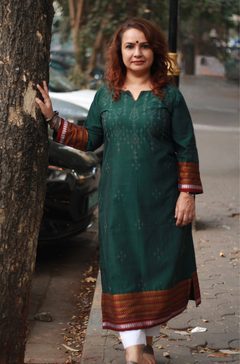 Daana | Tangaliya Kurta | Deep Green with Multicolour Khunn