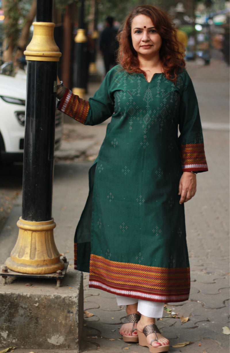 Daana | Tangaliya Kurta | Deep Green with Multicolour Khunn