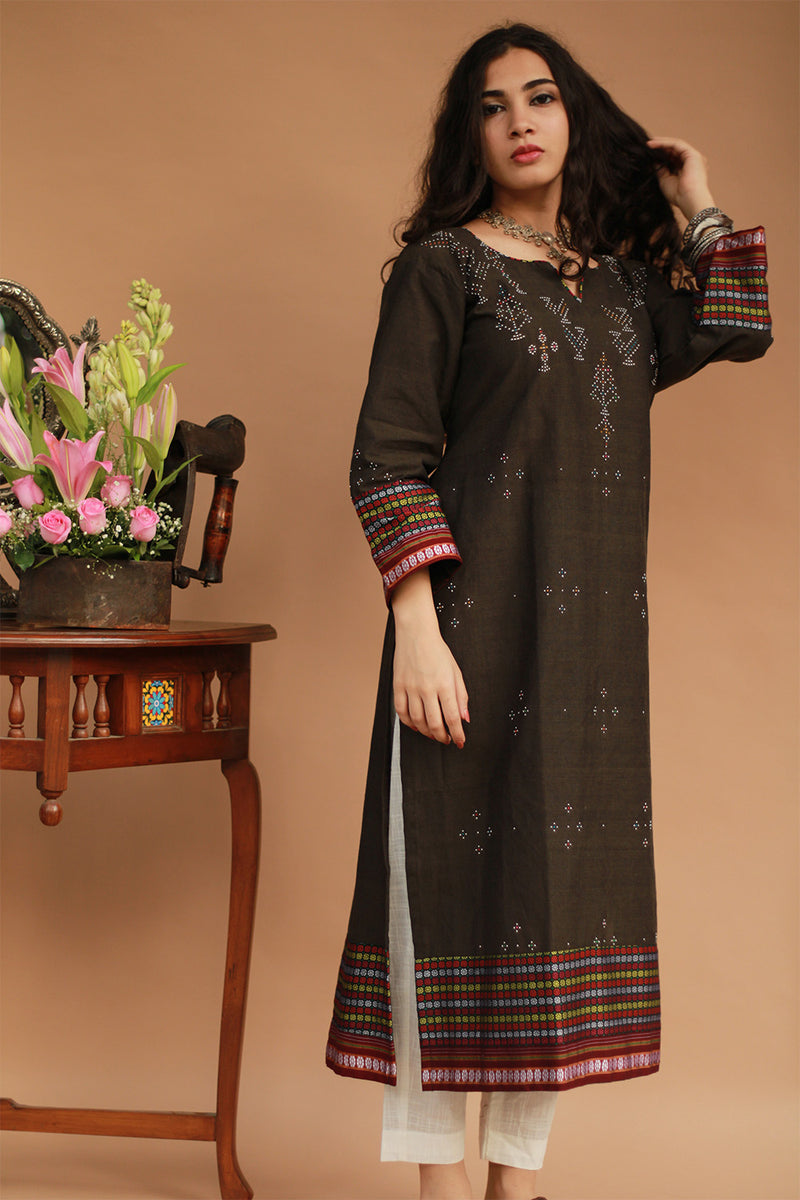 Daana | Tangaliya Kurta | Sienna Brown with Mutlicolour Khunn