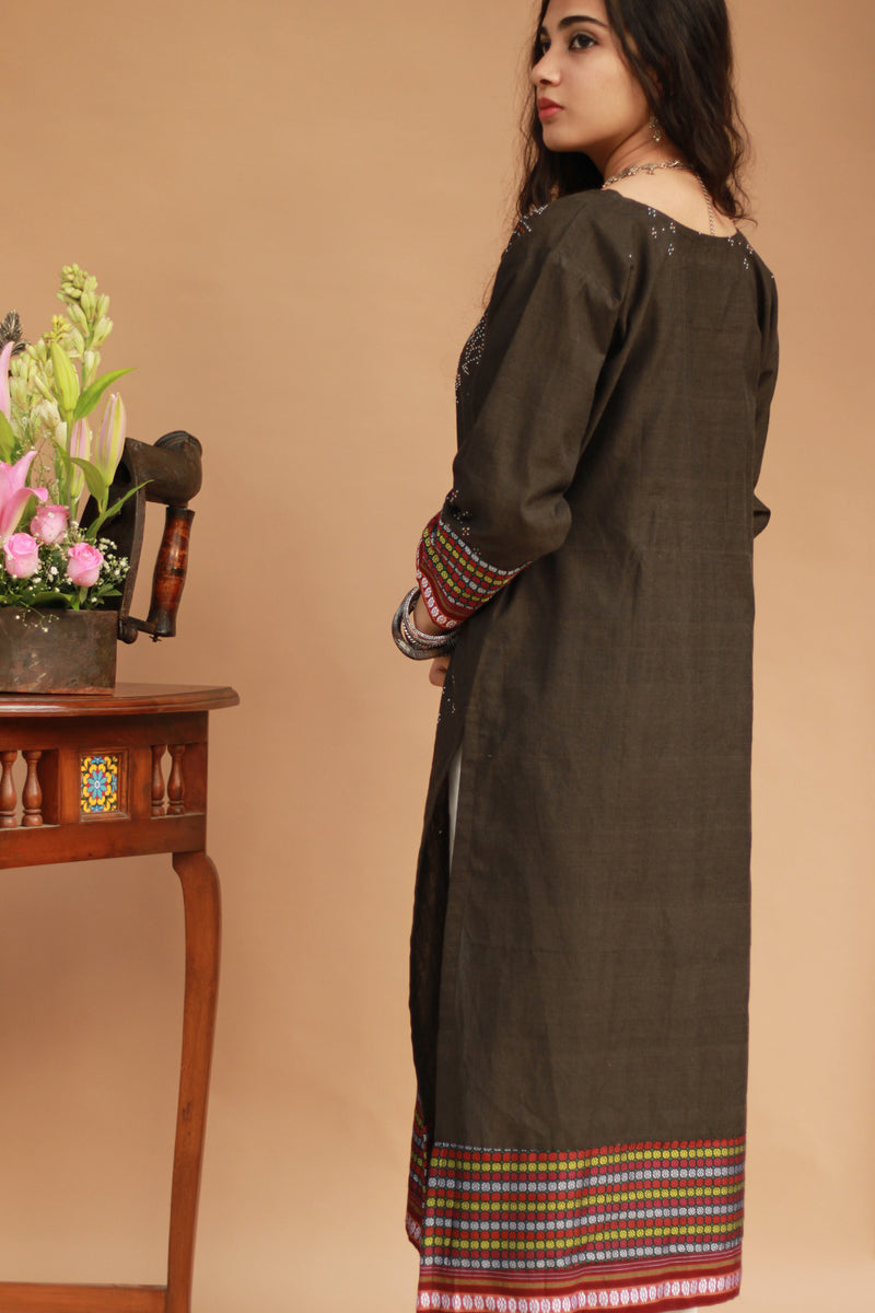 Daana | Tangaliya Kurta | Sienna Brown with Mutlicolour Khunn