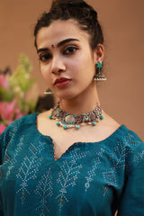 Daana | Tangaliya Kurta | Peacock Blue with Mutlicolour Khunn