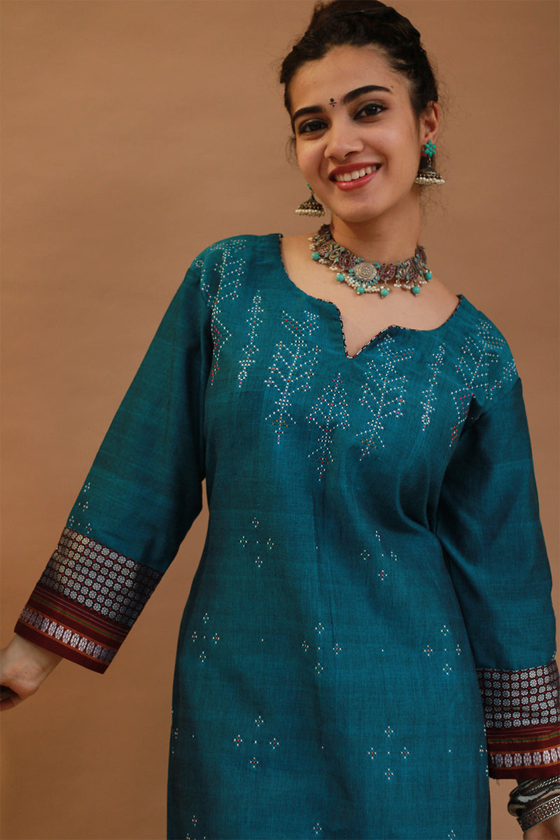 Daana | Tangaliya Kurta | Peacock Blue with Mutlicolour Khunn