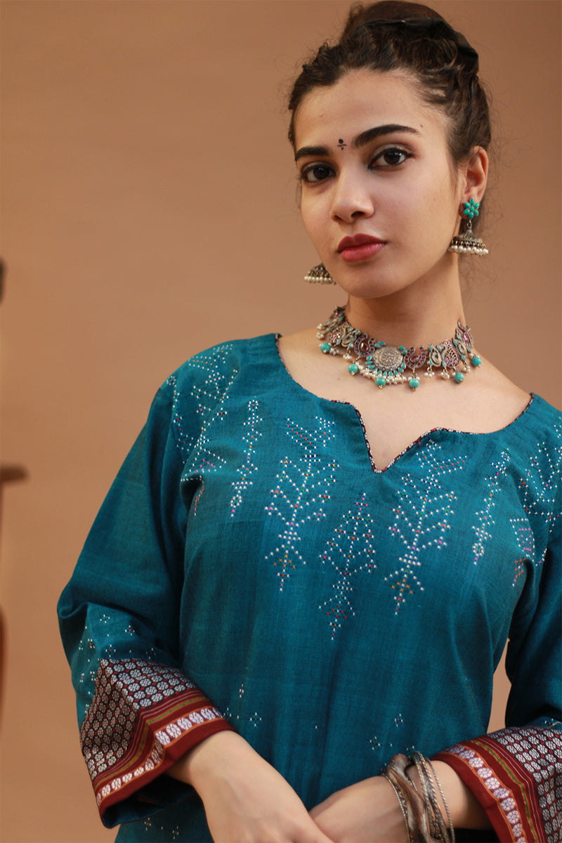 Daana | Tangaliya Kurta | Peacock Blue with Mutlicolour Khunn