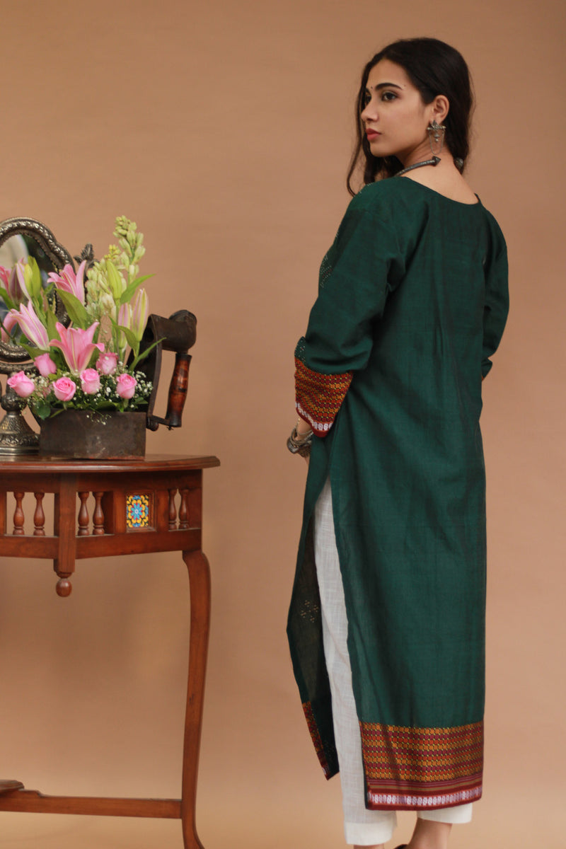 Daana | Tangaliya Kurta | Forest Green with Multicolour Khunn