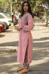 Mehek | Long Kurta | Peach with Floral Sanganeri