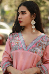 Mehek | Long Kurta | Peach with Floral Sanganeri