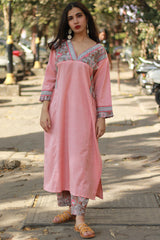 Mehek | Long Kurta | Peach with Floral Sanganeri