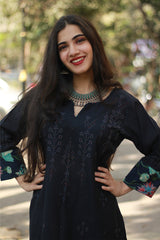 Daana | Tangaliya Kurta | Navy With Sanganeri