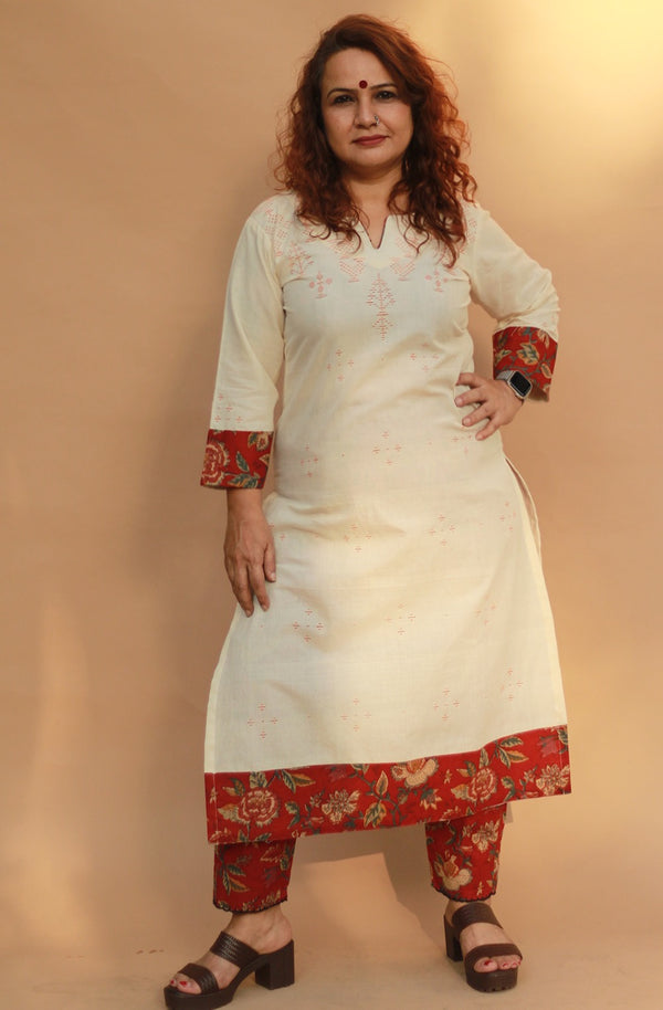 Daana | Tangaliya Kurta | Ivory With Red Sanganeri