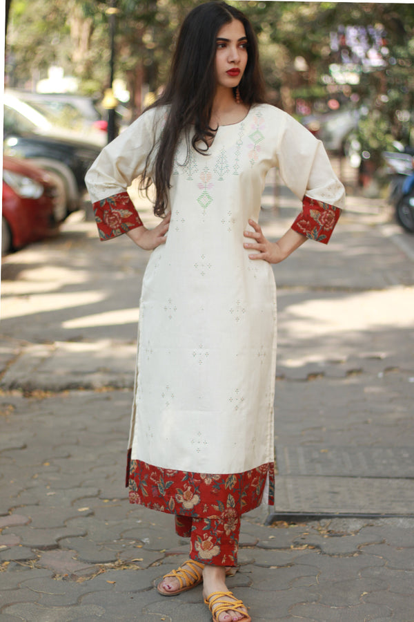 Daana | Tangaliya Kurta | Ivory With Red Sanganeri