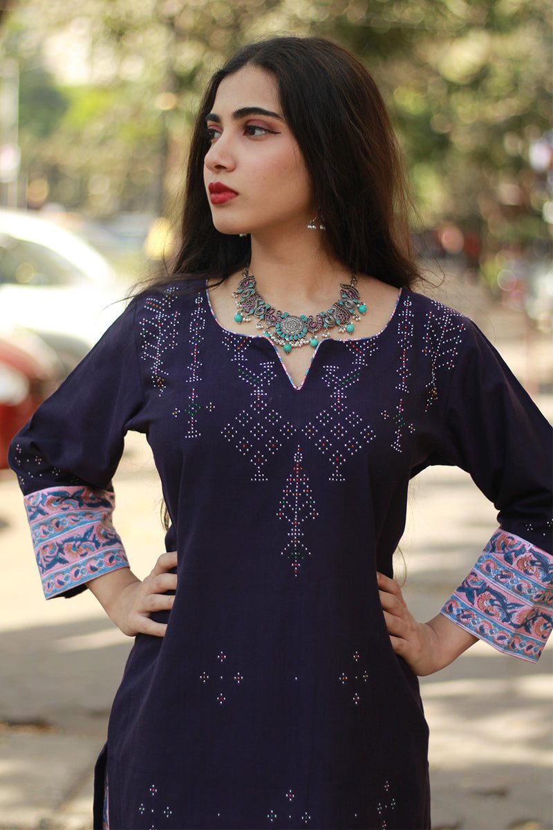 Daana | Tangaliya Kurta | Purple With Pink Sanganeri