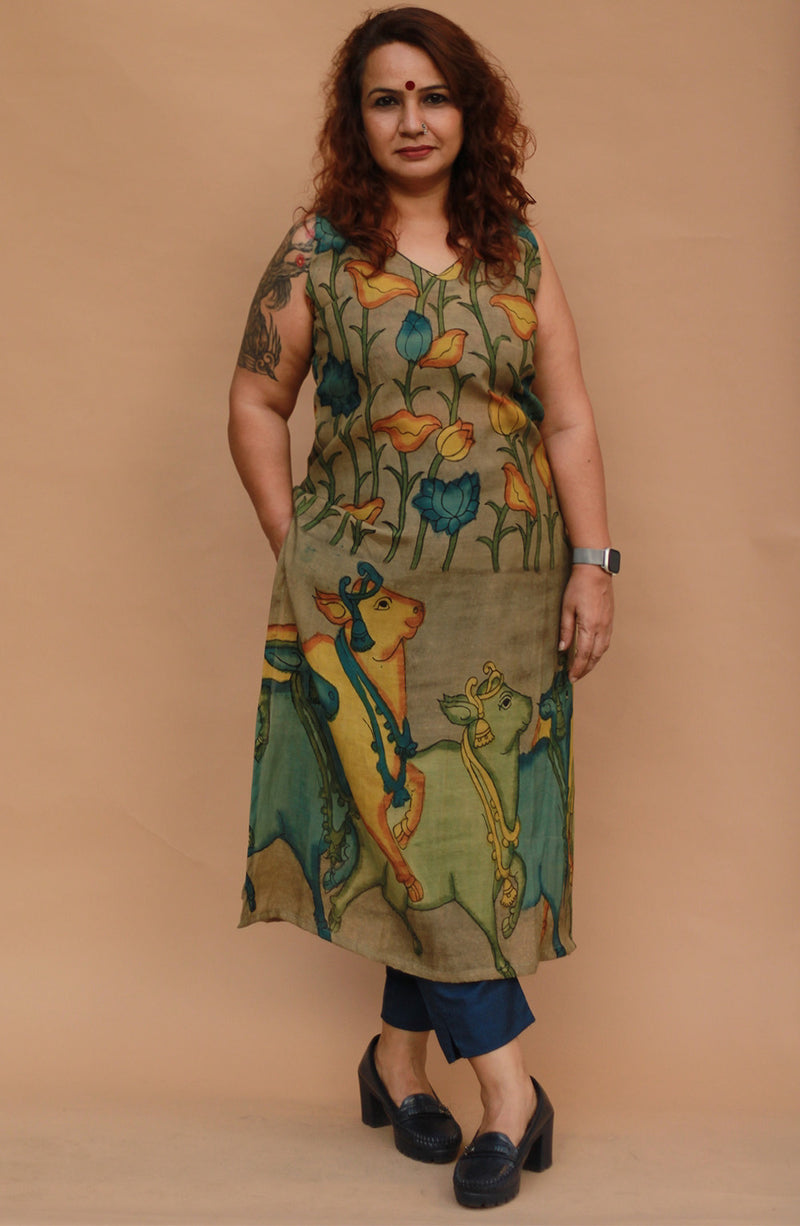 Leela | Pen Kalamkari Kurta | Gau