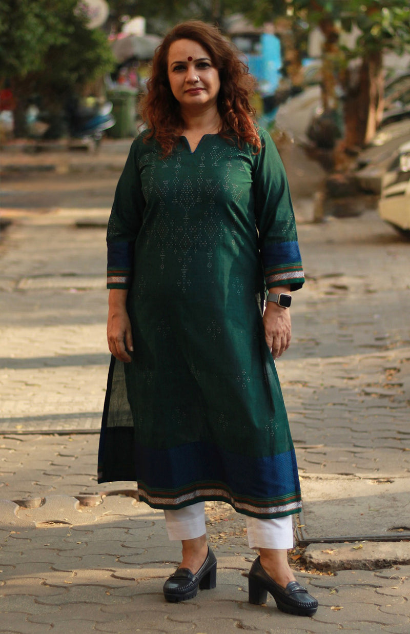 Daana | Tangaliya Kurta | Forest Green With Khunn