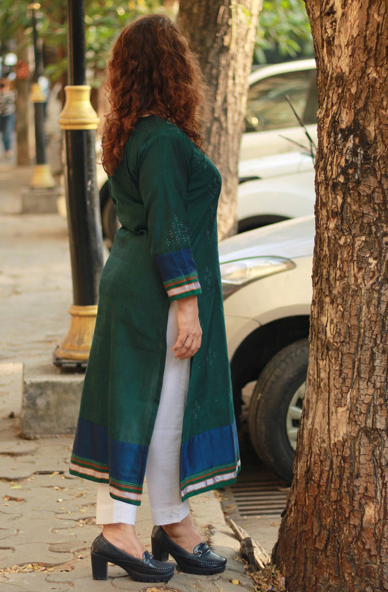 Daana | Tangaliya Kurta | Forest Green With Khunn