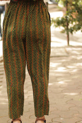 Pranava | Slim Pants | Green Chevron Ajrakh