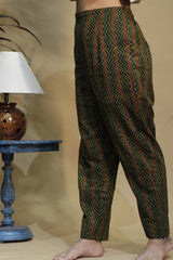 Pranava | Slim Pants | Green Chevron Ajrakh