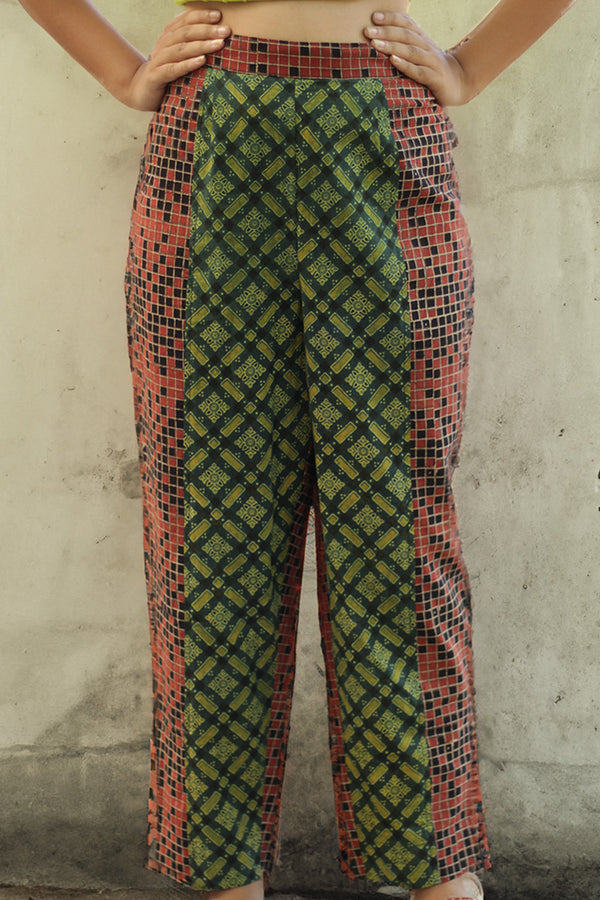 Pranava | Slim Pants | Multicolor Checks Ajrakh