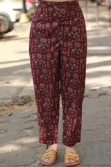 Ravina | Slim Pants | Maroon Sanganeri