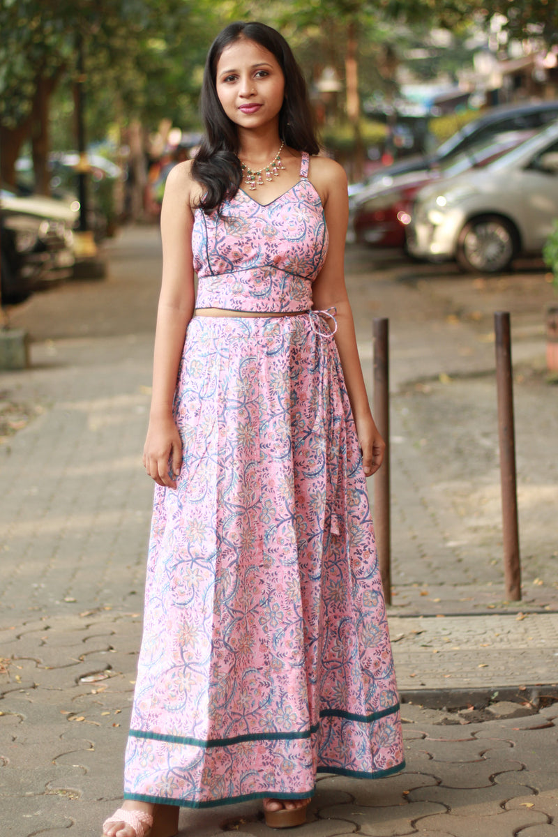 Tarangini | Kalidar Skirt | Sanganeri Floral Pink