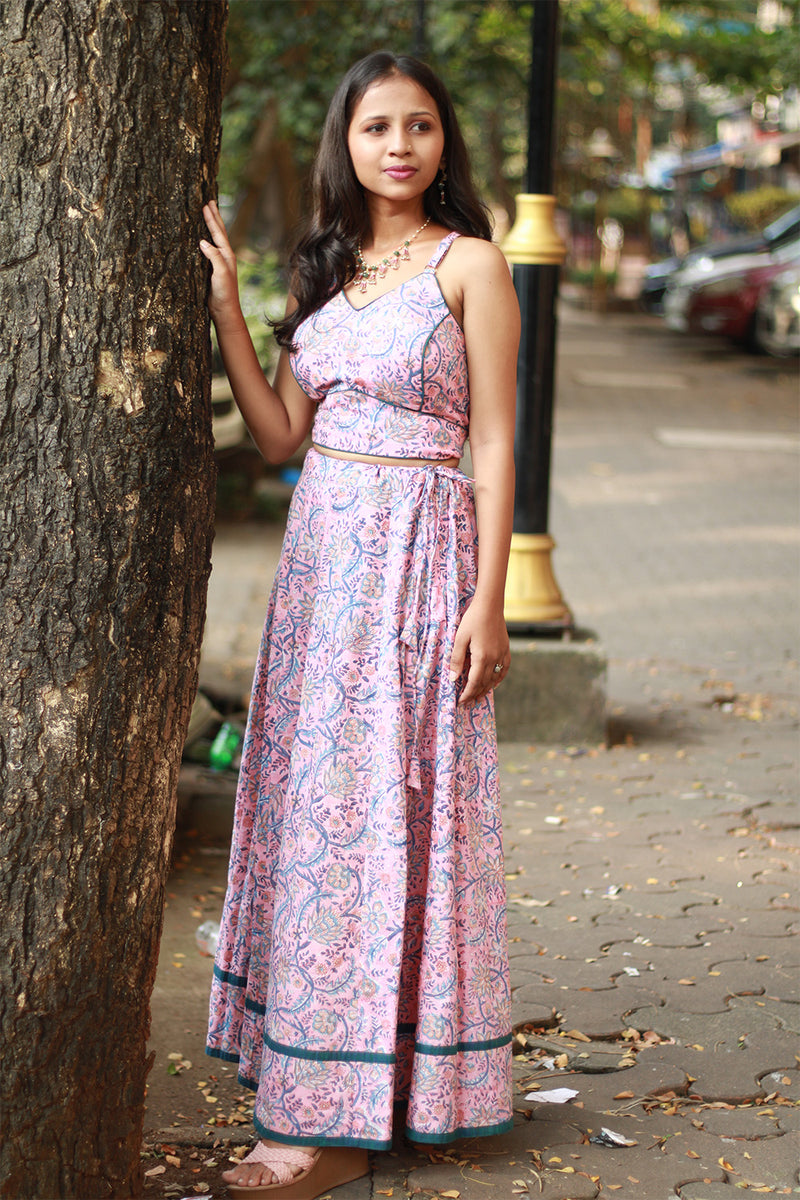 Tarangini | Kalidar Skirt | Sanganeri Floral Pink