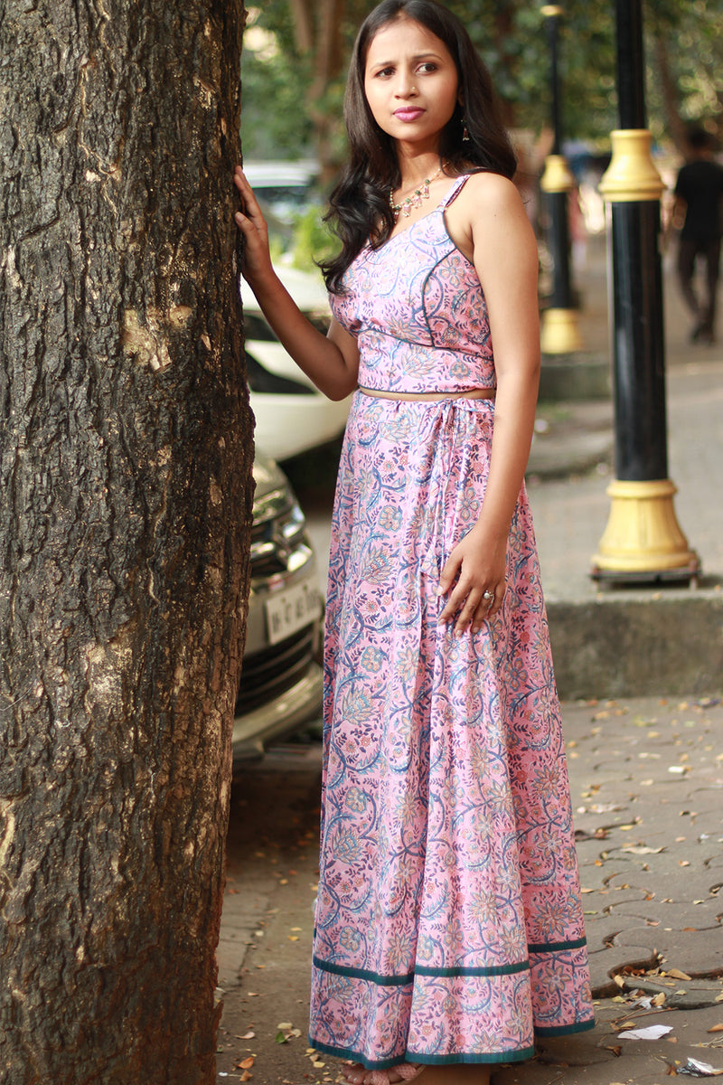 Tarangini | Kalidar Skirt | Sanganeri Floral Pink