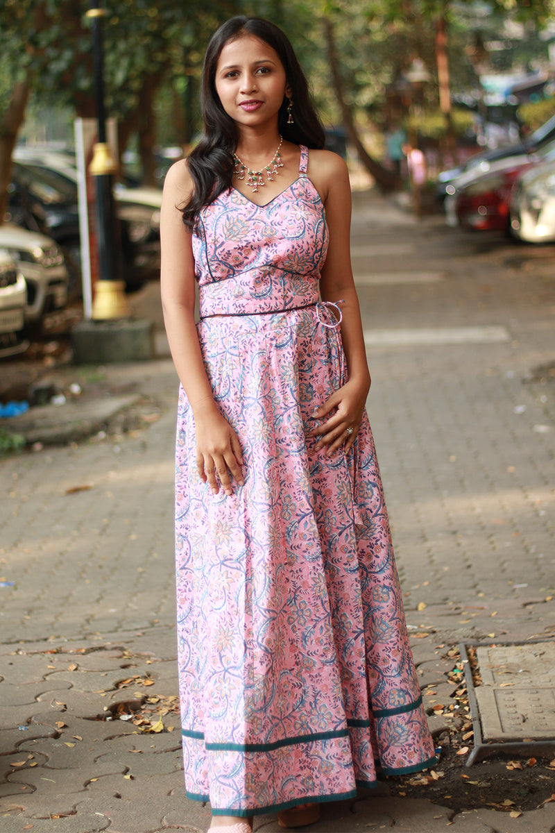 Tarangini | Kalidar Skirt | Sanganeri Floral Pink