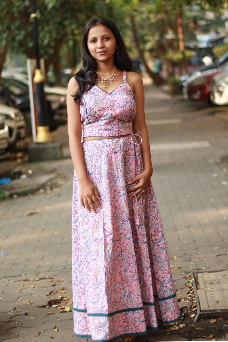 Tarangini | Kalidar Skirt | Sanganeri Floral Pink