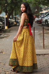 Viharini | Kalidar Skirt | Ajrakh Kali Yellow