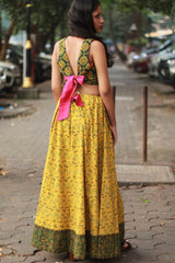 Viharini | Kalidar Skirt | Ajrakh Kali Yellow