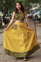 Viharini | Kalidar Skirt | Ajrakh Kali Yellow