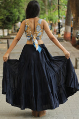 Ghumar| Mul Tiered Long Skirt | Ink Blue