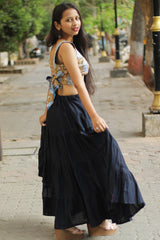 Ghumar| Mul Tiered Long Skirt | Ink Blue