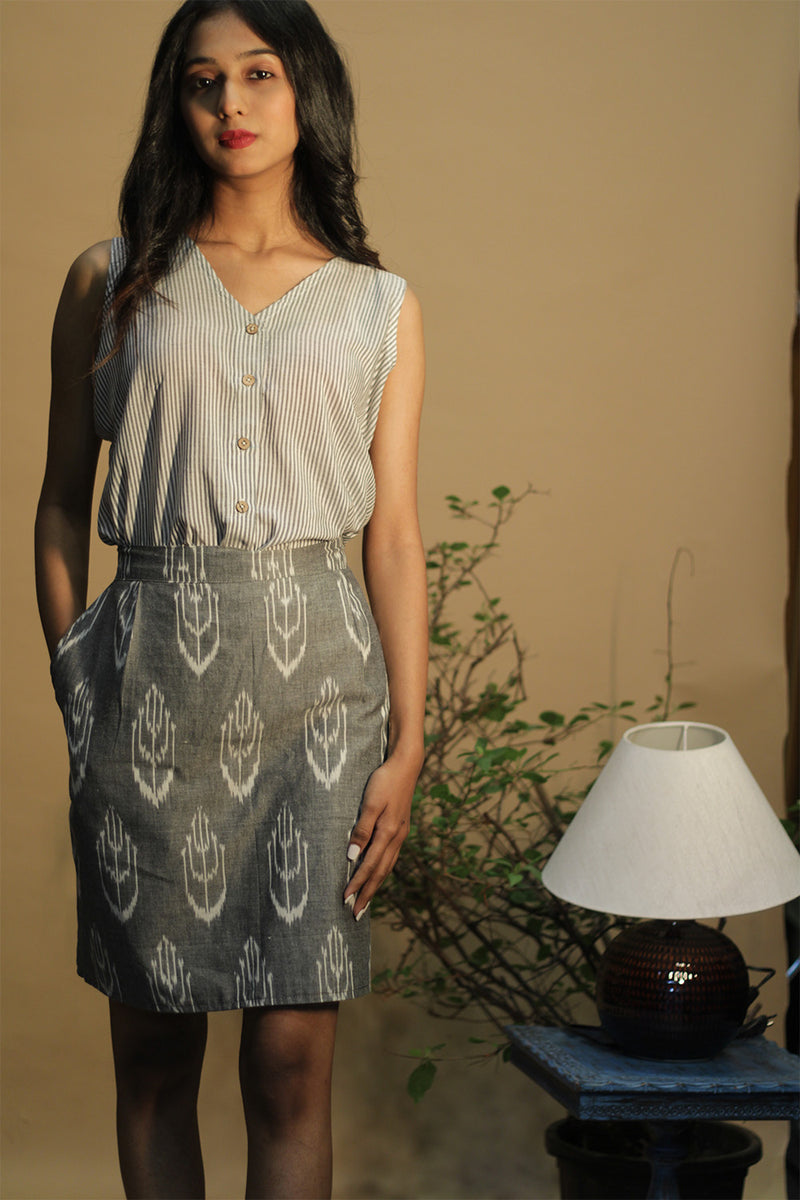 Shaili | Short Skirt | Grey Ikkat