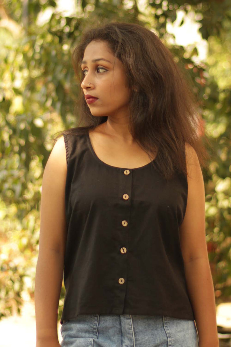 Front Buttoned Vest | Black