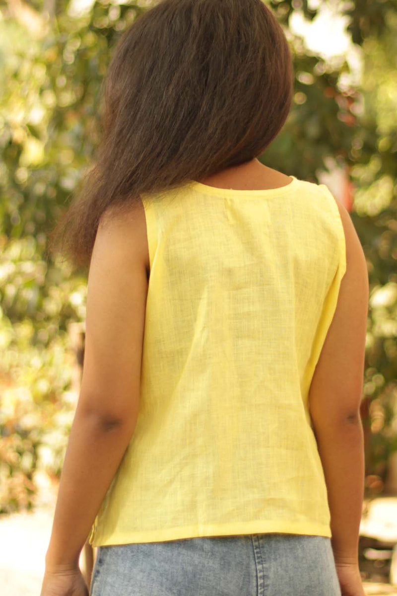 Linen Buttoned Vest - Yellow