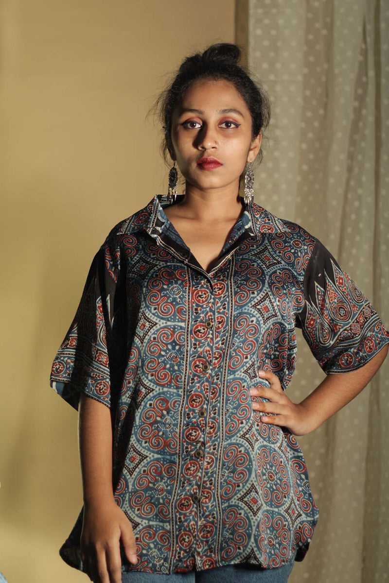 Tara | Ajrakh Modal  Shirt | Blue Intricate