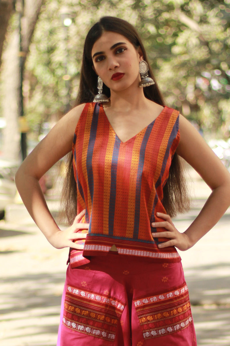 Kanaka | Crop top | Blue Orange Stripes Khunn