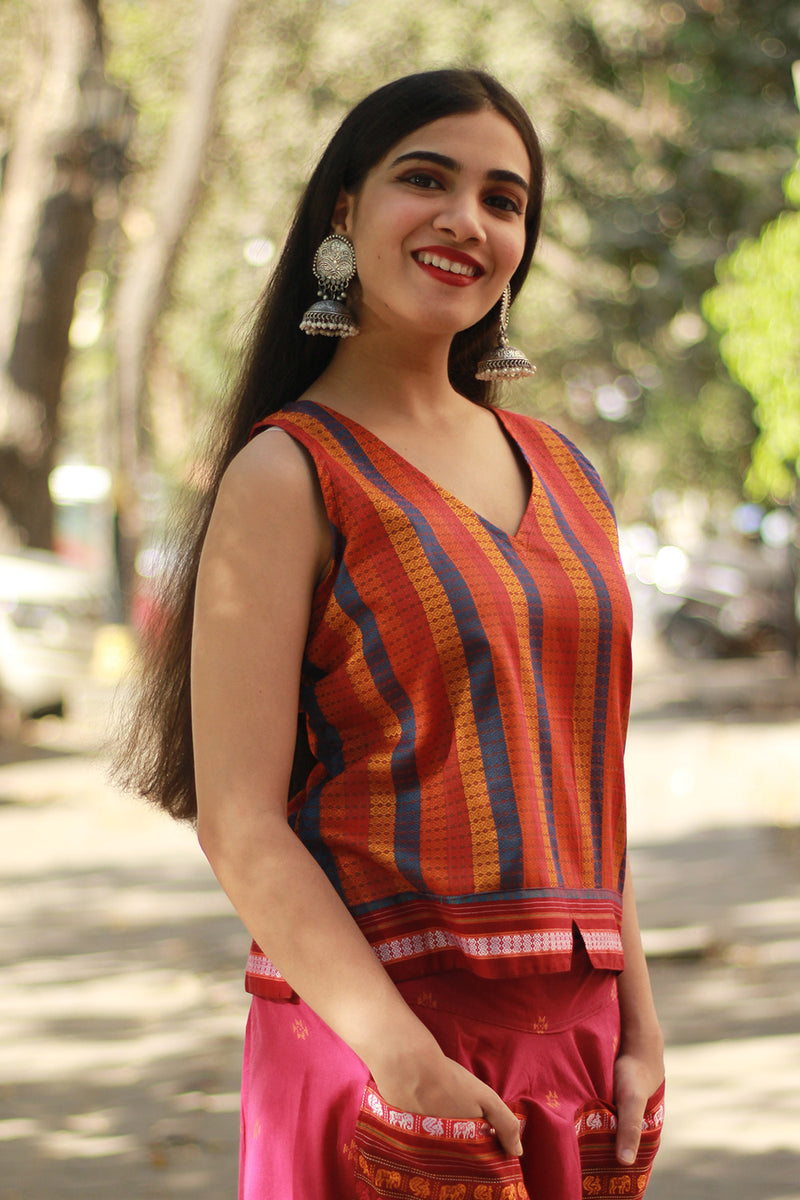 Kanaka | Crop top | Blue Orange Stripes Khunn