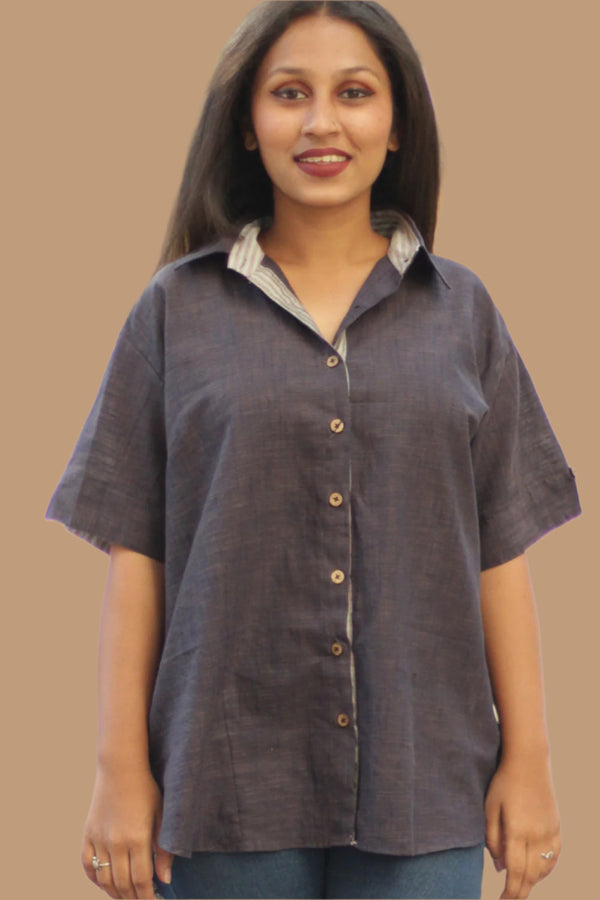 Cotton Shirt | Candy Stripes | Bluish Brown