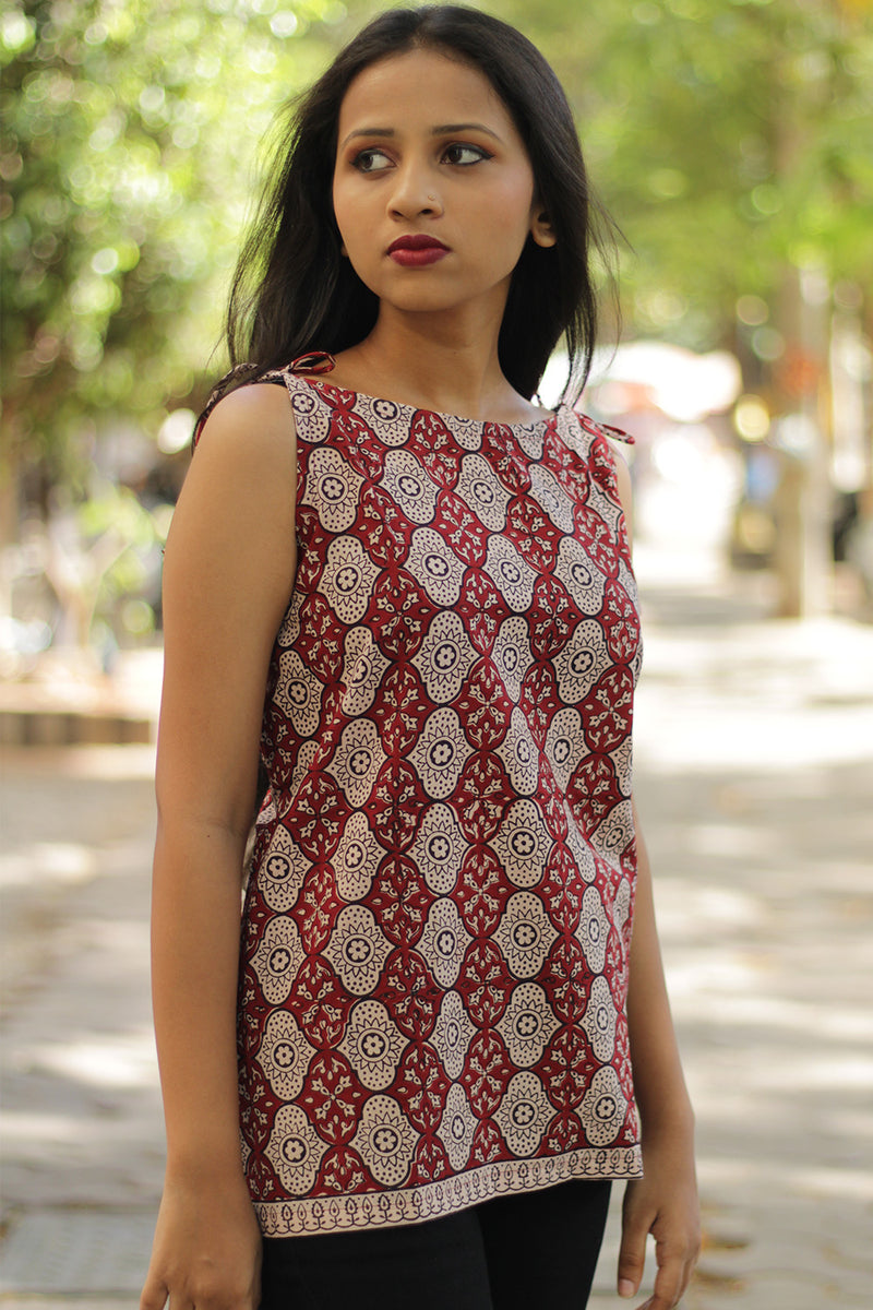 Chanchal | Dori Top | Maroon Bagh Cotton