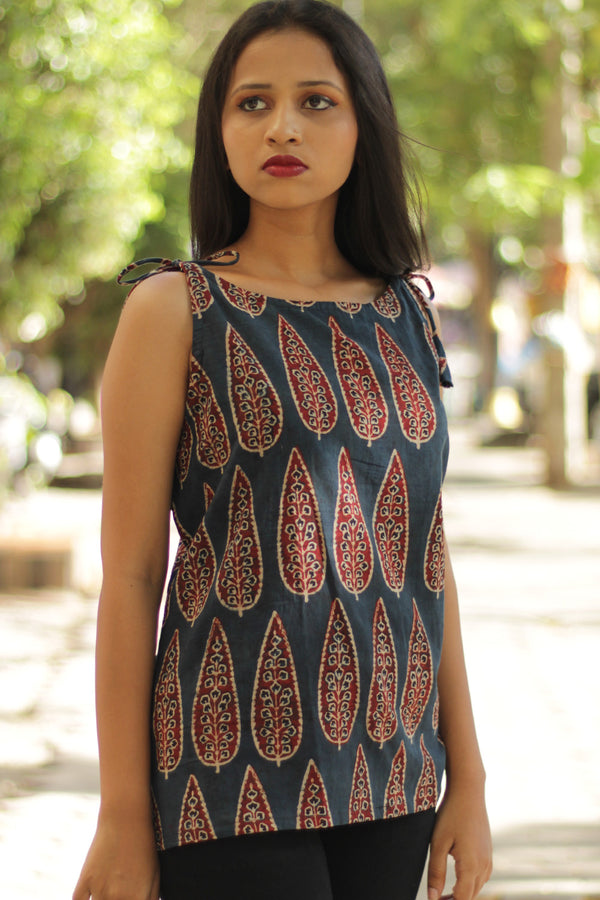 Chanchal | Dori Top | Blue Cypress Ajrakh