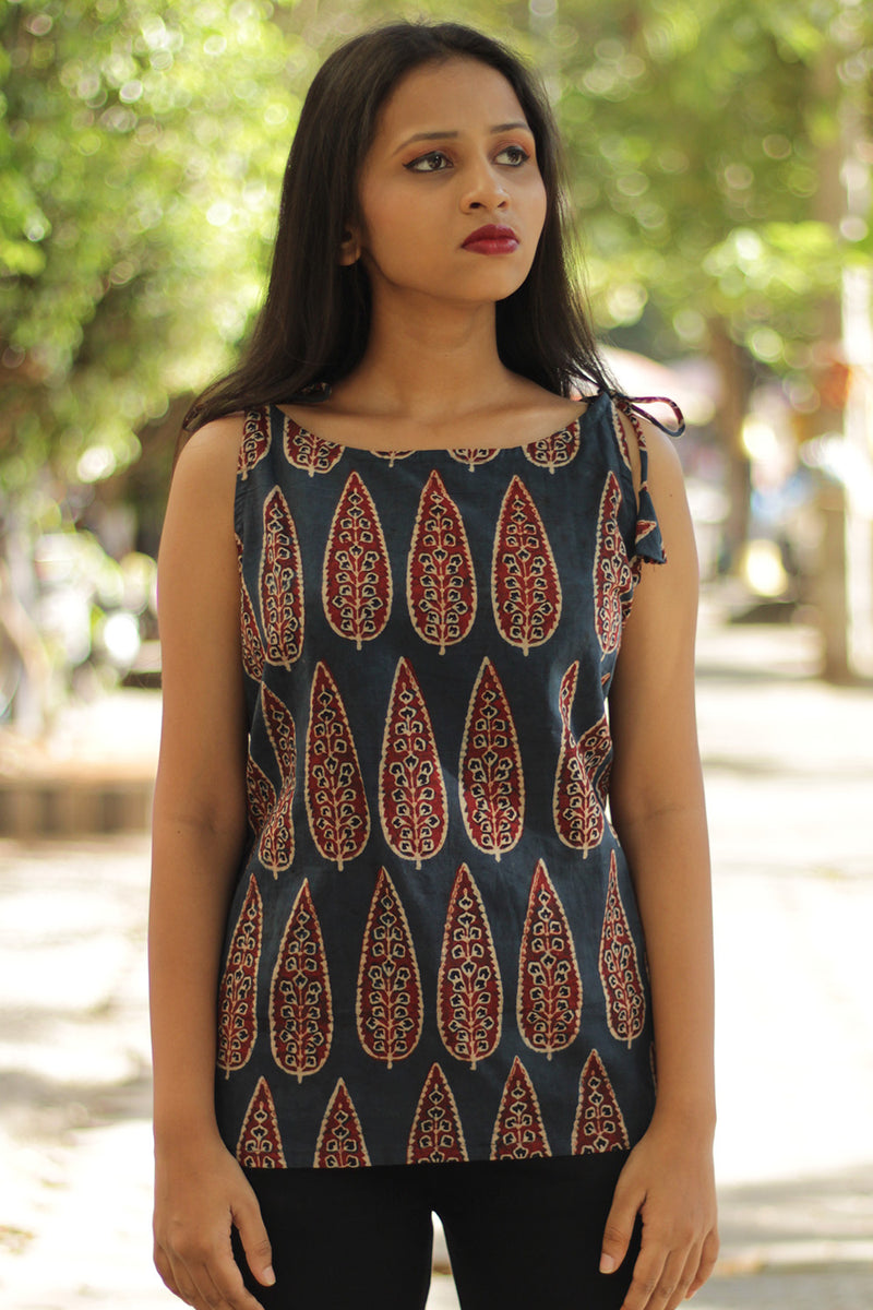 Chanchal | Dori Top | Blue Cypress Ajrakh