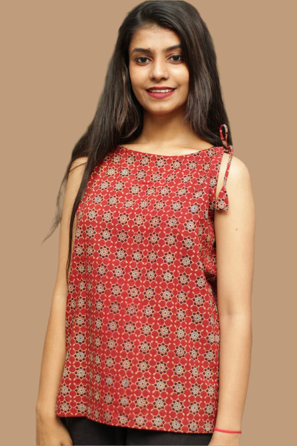 Chanchal | Dori Top | Madder Ajrakh Trellis Cotton