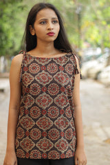 Chanchal | Dori Top | Noir Floral Hexagon Ajrakh