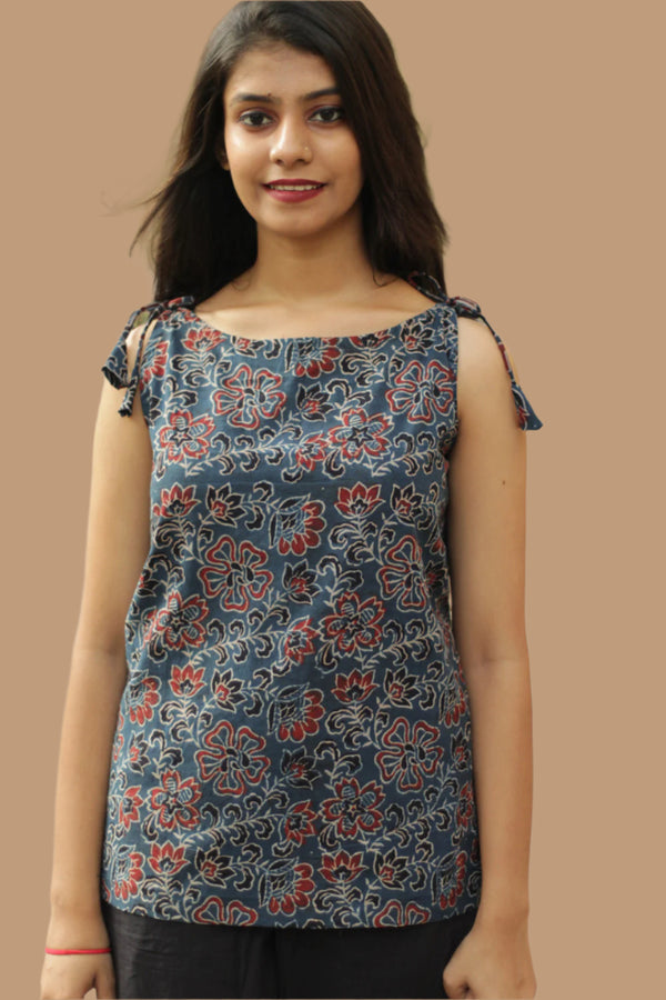 Chanchal | Dori Top | Navy Floral Ajrakh