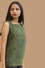 Chanchal | Dori Top | Green Trellis Ajrakh