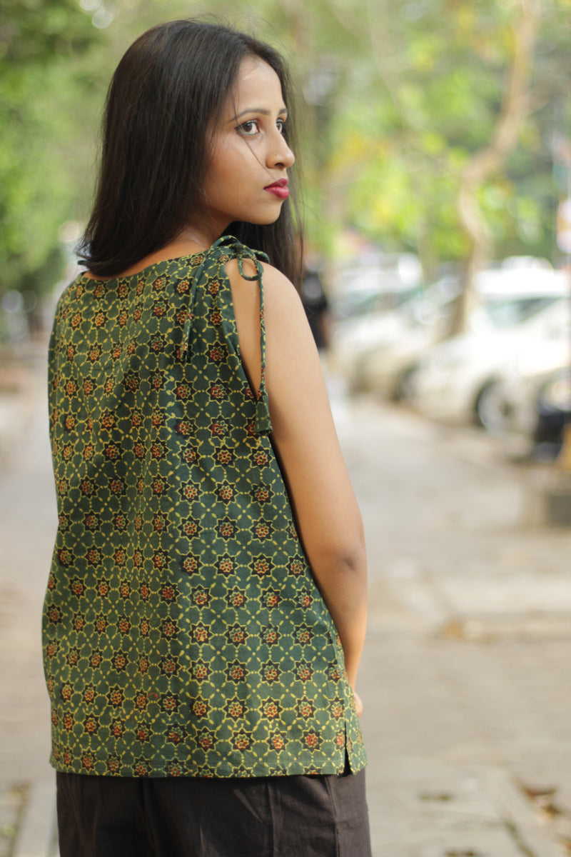 Chanchal | Dori Top | Green Trellis Ajrakh