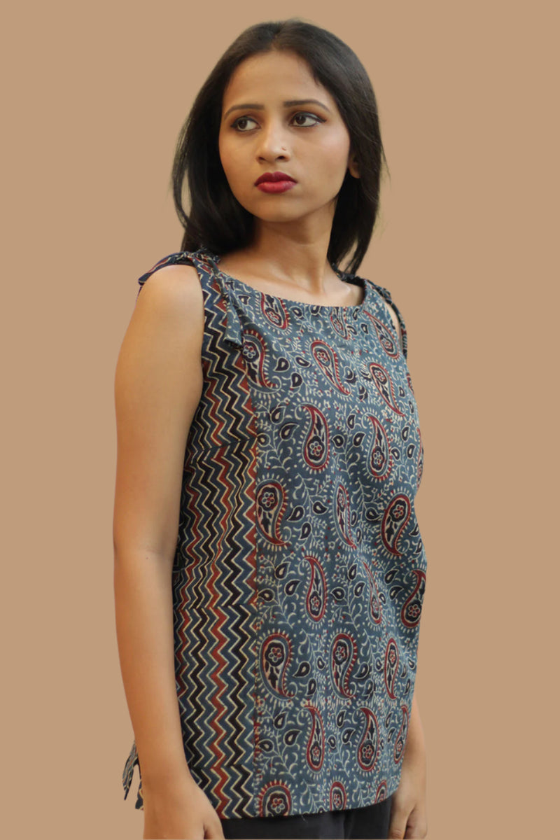 Chanchal | Dori Top | Navy Kairi & Navy Chevron Ajrakh