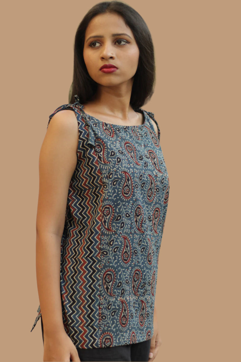 Chanchal | Dori Top | Navy Kairi & Chevron Ajrakh