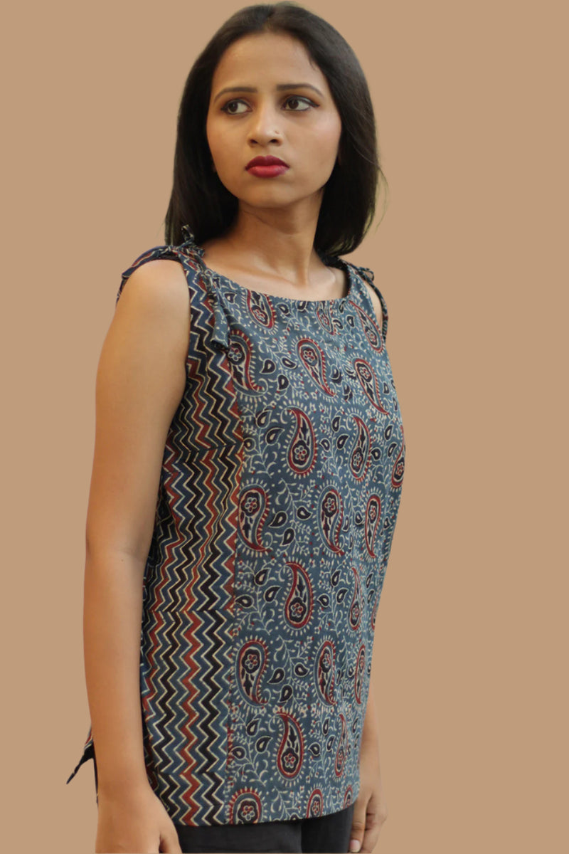 Chanchal | Dori Top | Navy Kairi & Chevron Ajrakh